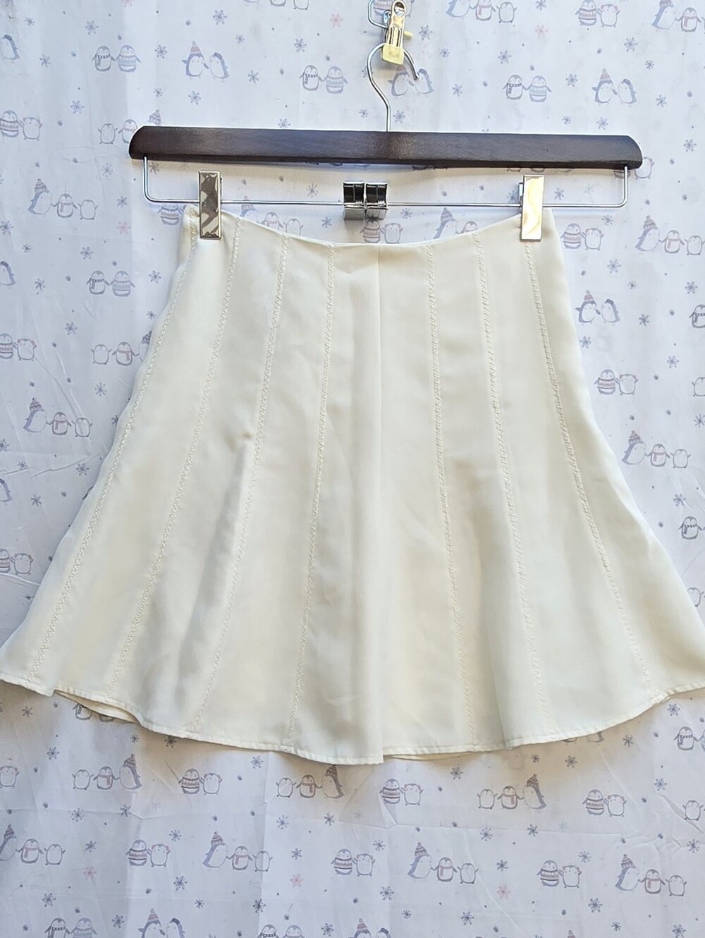 Camille La Vie Ivory Circle Skirt vertical paneled decorative topstitching. 2P